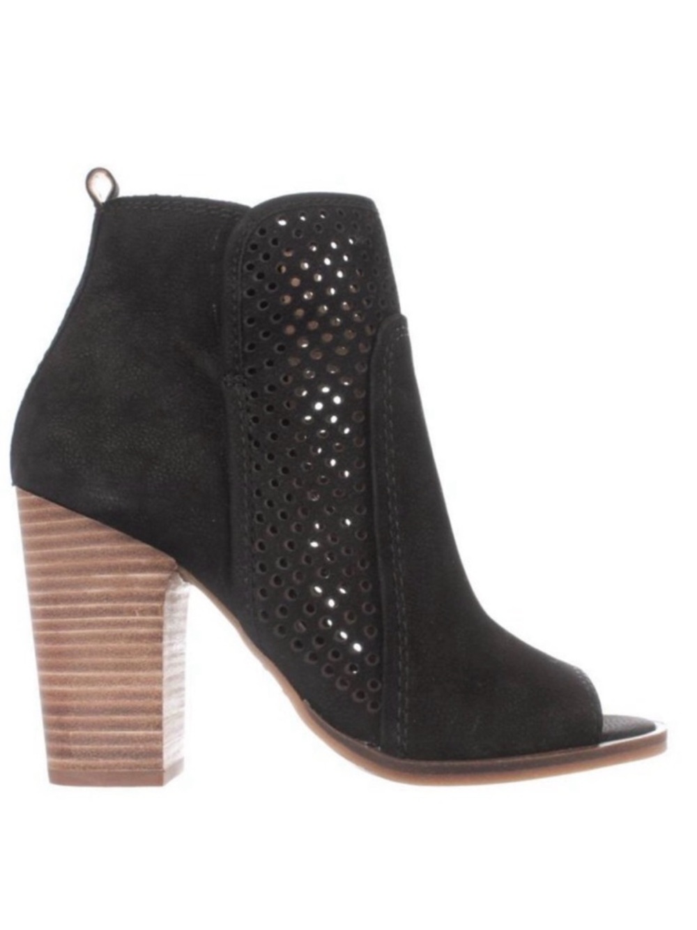 New LUCKY BRAND Lakmeh Peep Toe Ankle Booties Black Suede 4" Heel 7